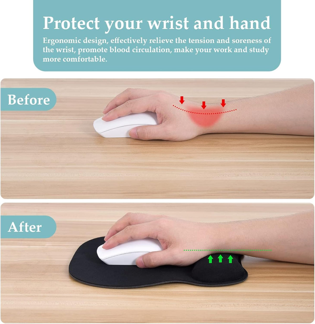 Ergonomic Mouse Pad with Wrist Support, 9.64 x 8.26