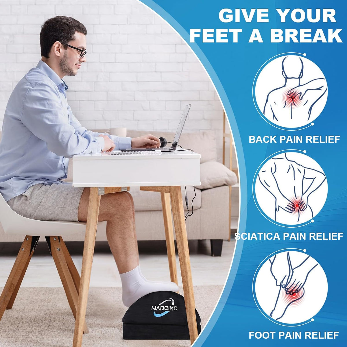 Foot Rest for Under Desk at Work, Foot Stool with Washable Cover, Comfortable Office Desk Accessories, Comfortable Footrest with 3 Adjustable Heights, for Offices Gaming Chair, for Leg Support