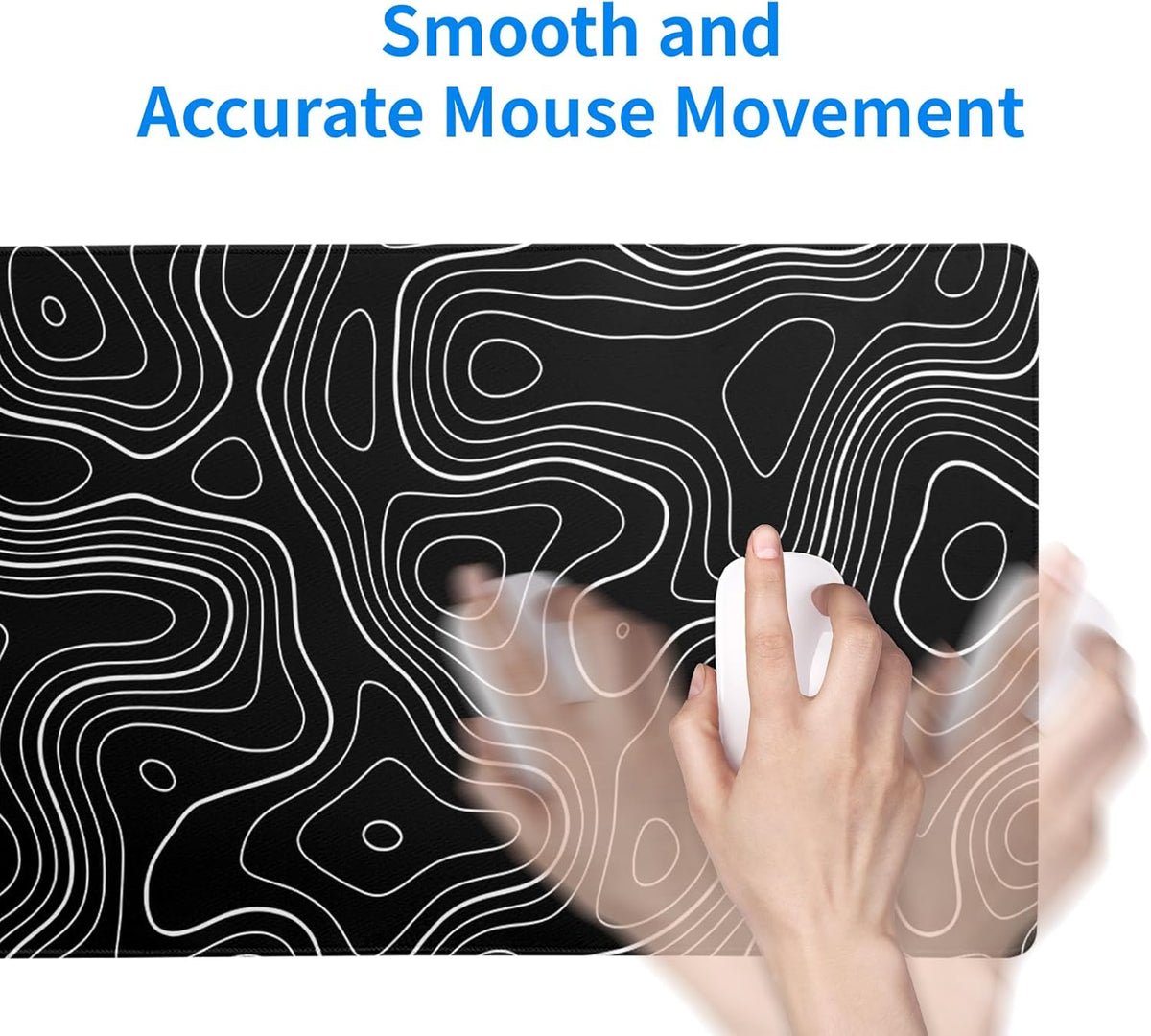 Topographic Contour Gaming Mouse Pad Black Large Mouse Pad