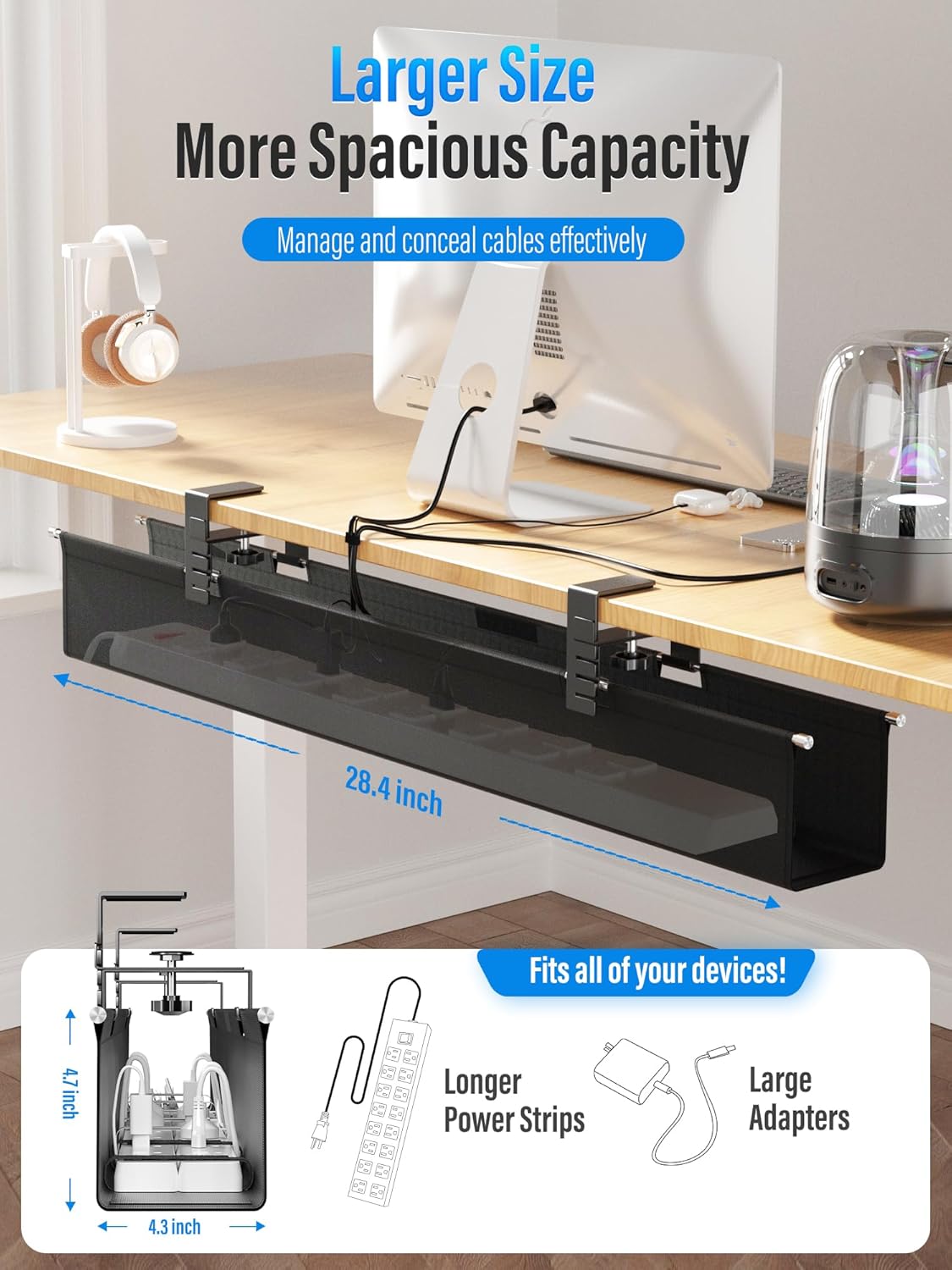[Upgraded] Large Under Desk Cable Management Tray