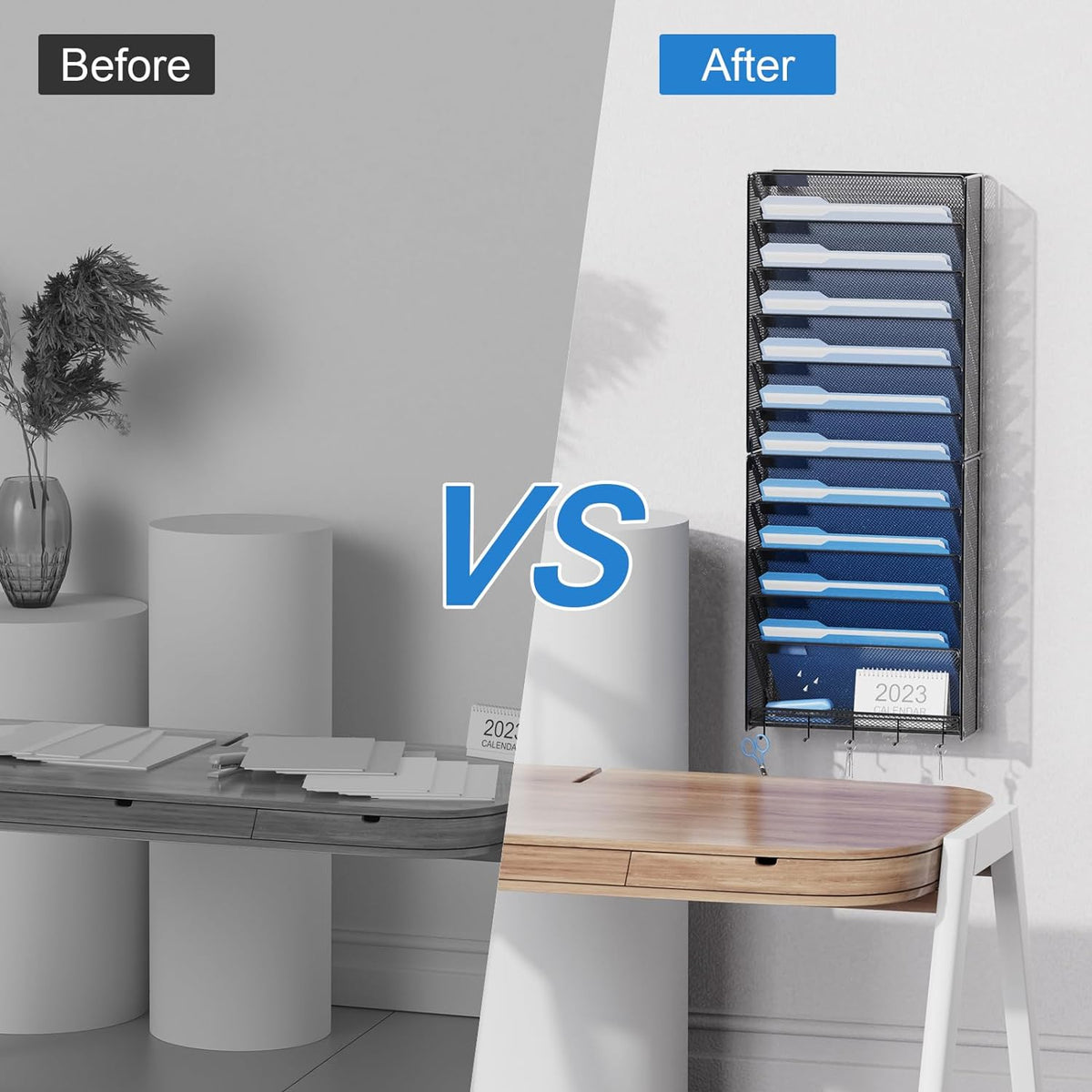 Hanging Wall File Organizer with Hooks, 12 Tier
