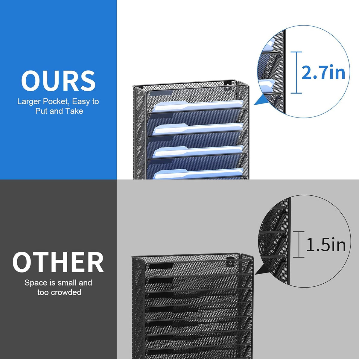 Hanging Wall File Organizer with Hooks, 12 Tier