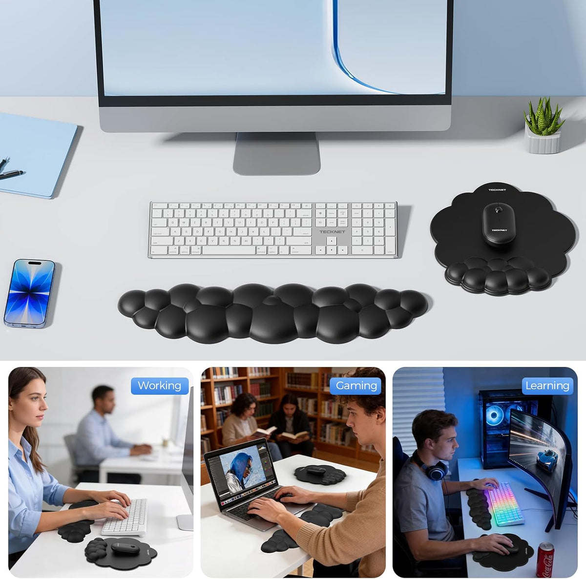 Cloud Mouse Pad with Wrist Rest, Black