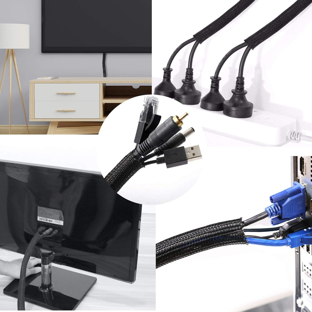25ft, 3/4 inch Braided Cable Management Sleeve Cord Protector