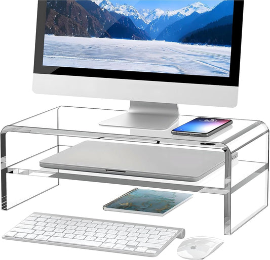 Clear Acrylic Monitor Stand Riser 2 Tier