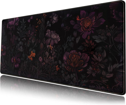 Dark Cottagecore Desk Mat Black Purple Flower XL Mouse Pad Large