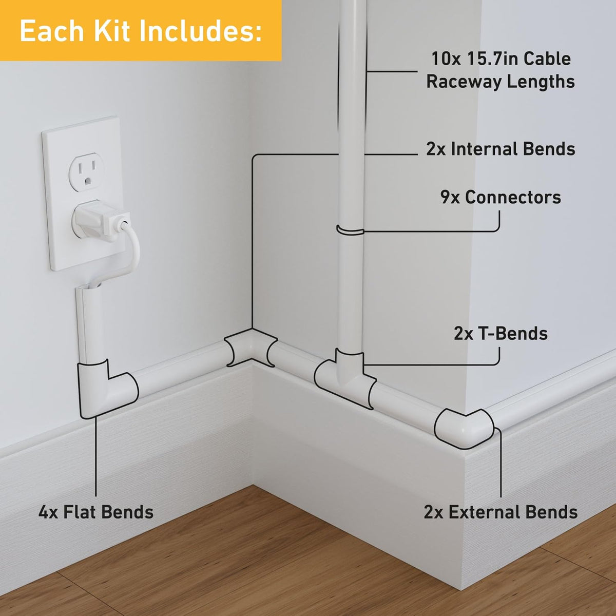 157in Cord Cover Kit, Self-Adhesive Wire Hiders