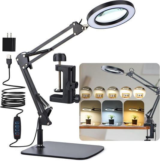 LED Magnifier Desk Lamp with Stand and Clamp