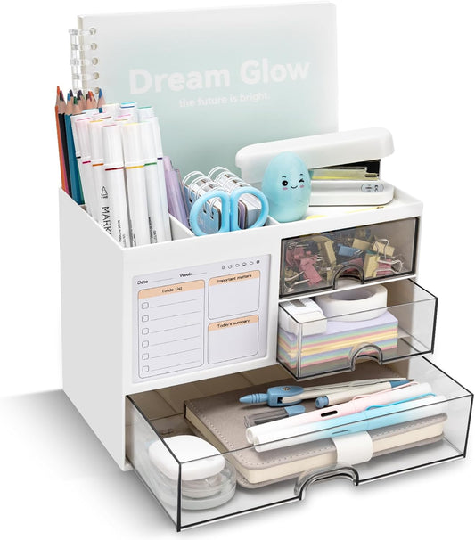 Desk Organizer with 3 Drawer, White