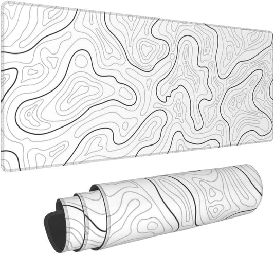 Abstract Topographic Map White Grey Black Gaming Mouse Pad Long Mouse