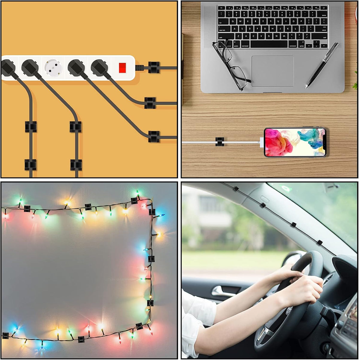 100 Pcs Cable Clips, Adhesive Cable Organizer Cord Holder Wire Clip Wire Management Self Adhesive Hooks Wire Holder for Office, Home (Black)