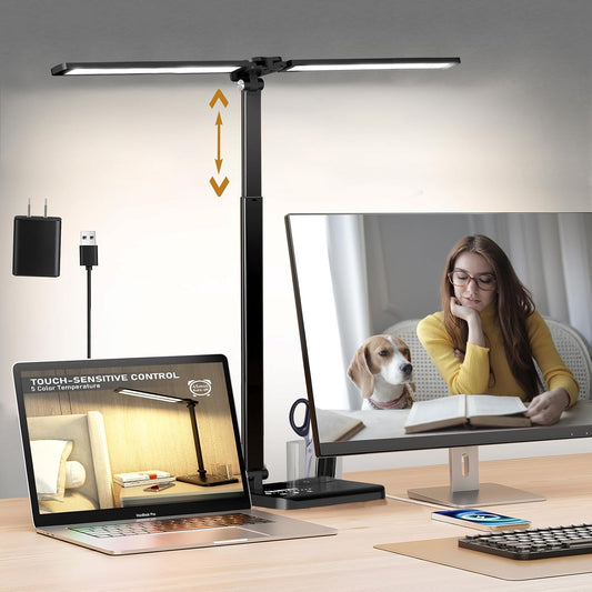 Retractable Dimmable LED Desk Lamp with USB Charging Port