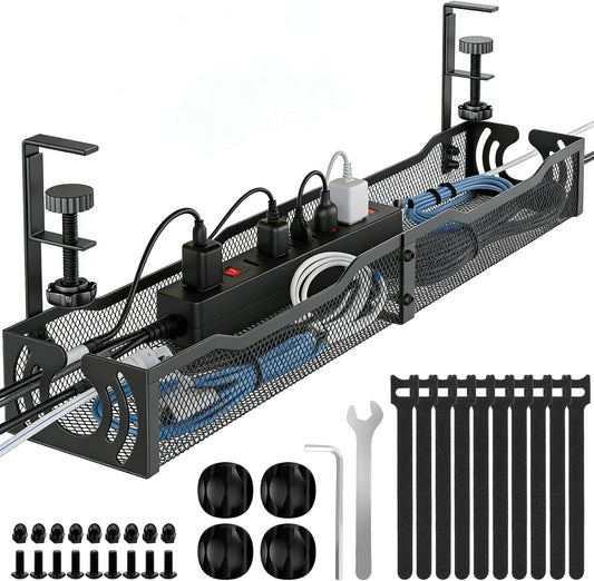 Cable Management, 25.3'' Under Desk Cable Management Tray No Drill
