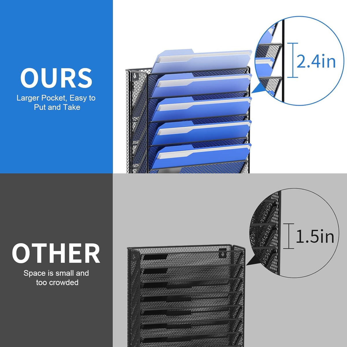 Hanging Wall File Organizer with Hooks, 6 Tier
