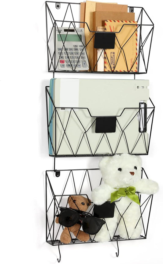 Hanging Wall File Organizer Metal Wall File Holder 3 Pockets Mail