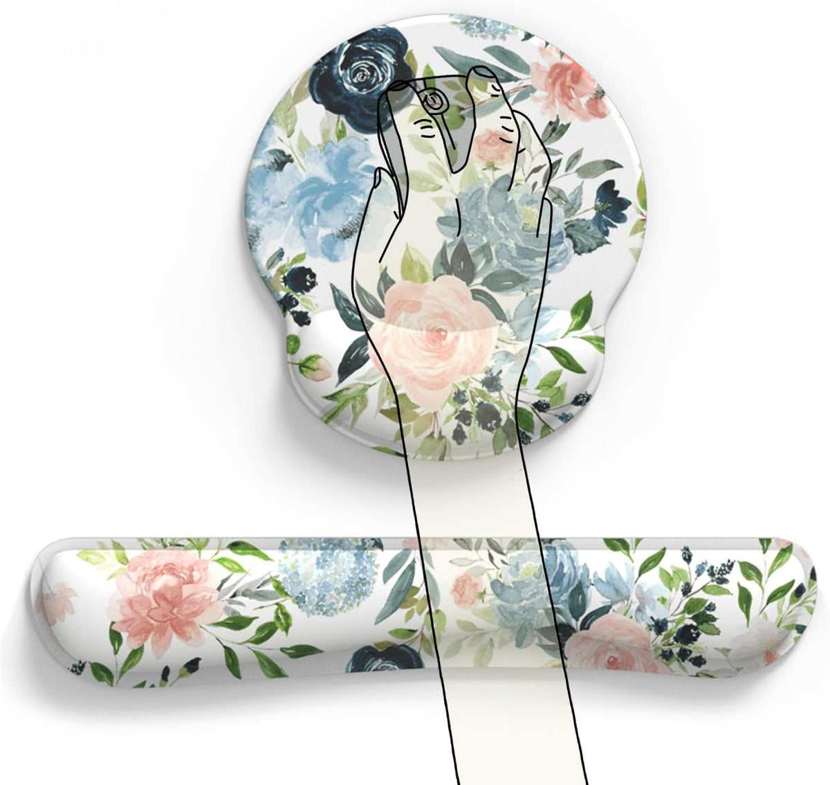 Green Blue Pink Floral Mouse Pad Wrist Support Keyboard Wrist Rest Set