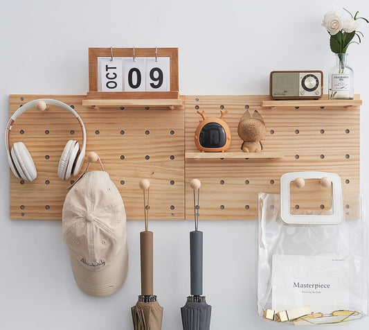 Wood Pegboard Combination Wall Organizer Kit