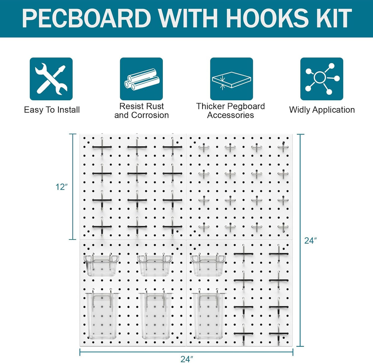 Peg Board Kit, Includes Pegboard and Accessories, White