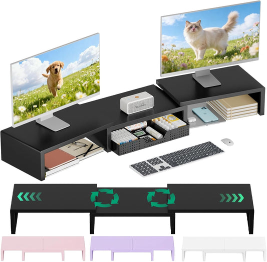 Dual Computer Monitor Stand Riser, Black