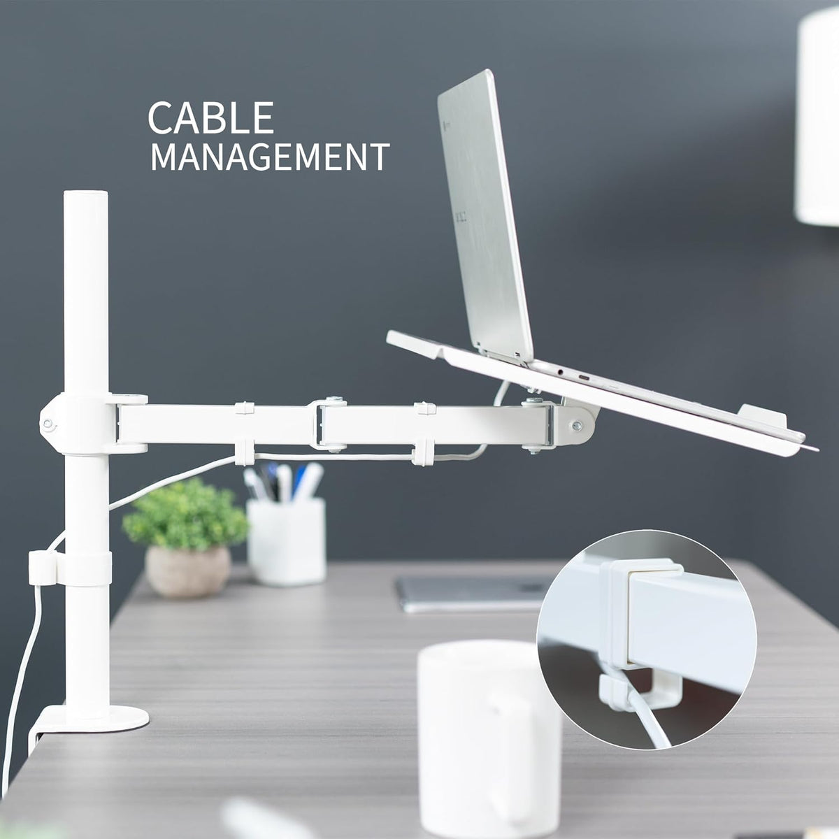Single Laptop Notebook Desk Mount Stand, White
