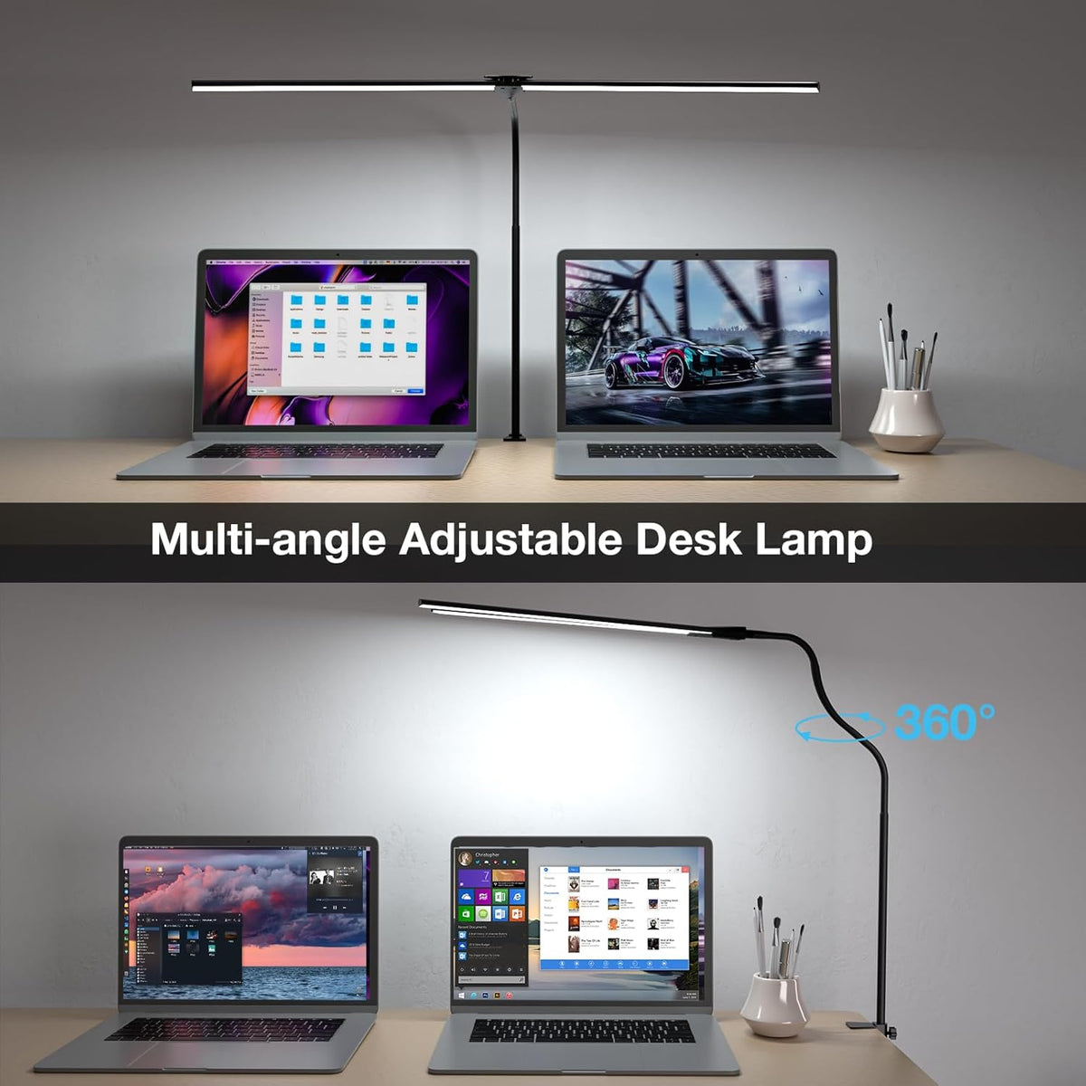 Hensam Desk Lamp for Office Home, 31.5" Desktop Lighting Bar with Gooseneck, Clip on Desk Light with Clamp, Bright Dimmable Table Lamp for Study, Work, Computer, Monitor, Reading