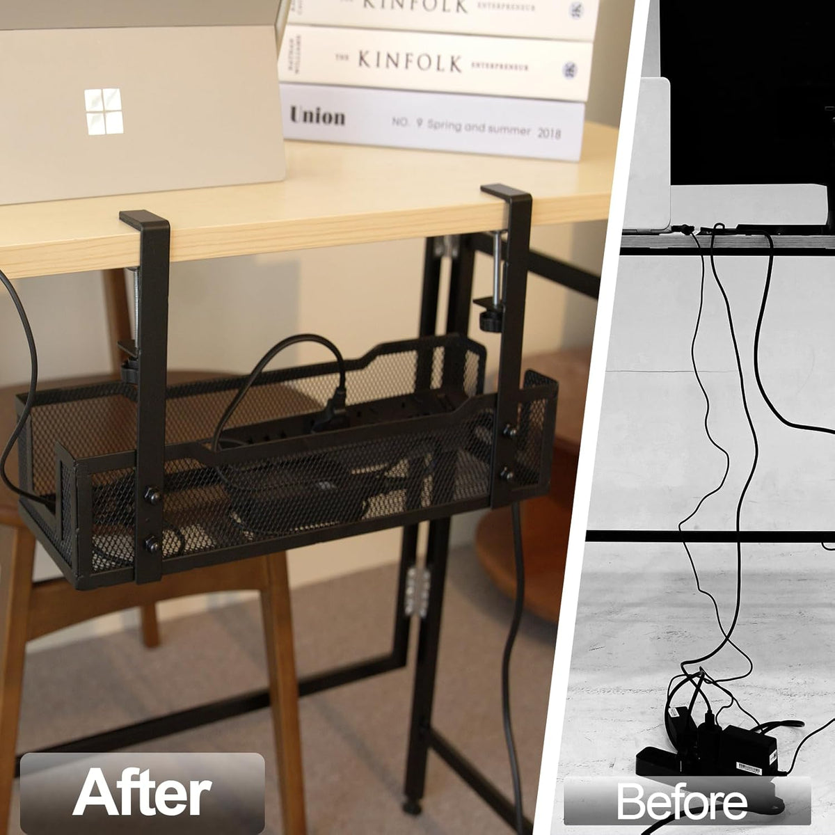 No Drill Under Desk Cable Management Tray with clamp-Premium Wire