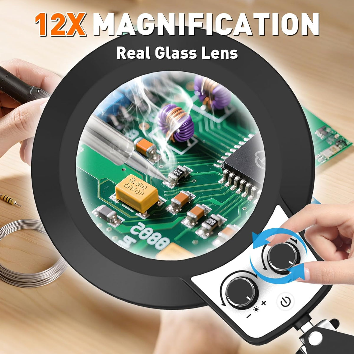 12X Magnifying Glass with Light and Stand