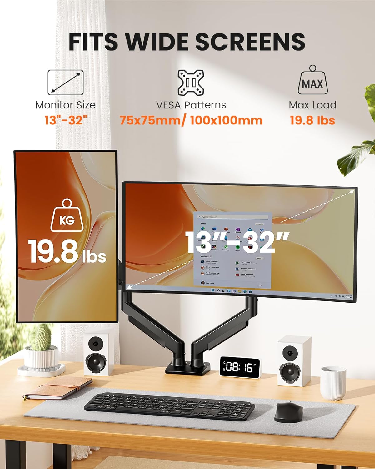 Dual Monitor Arm, Full Adjustable Monitor Mount for 13