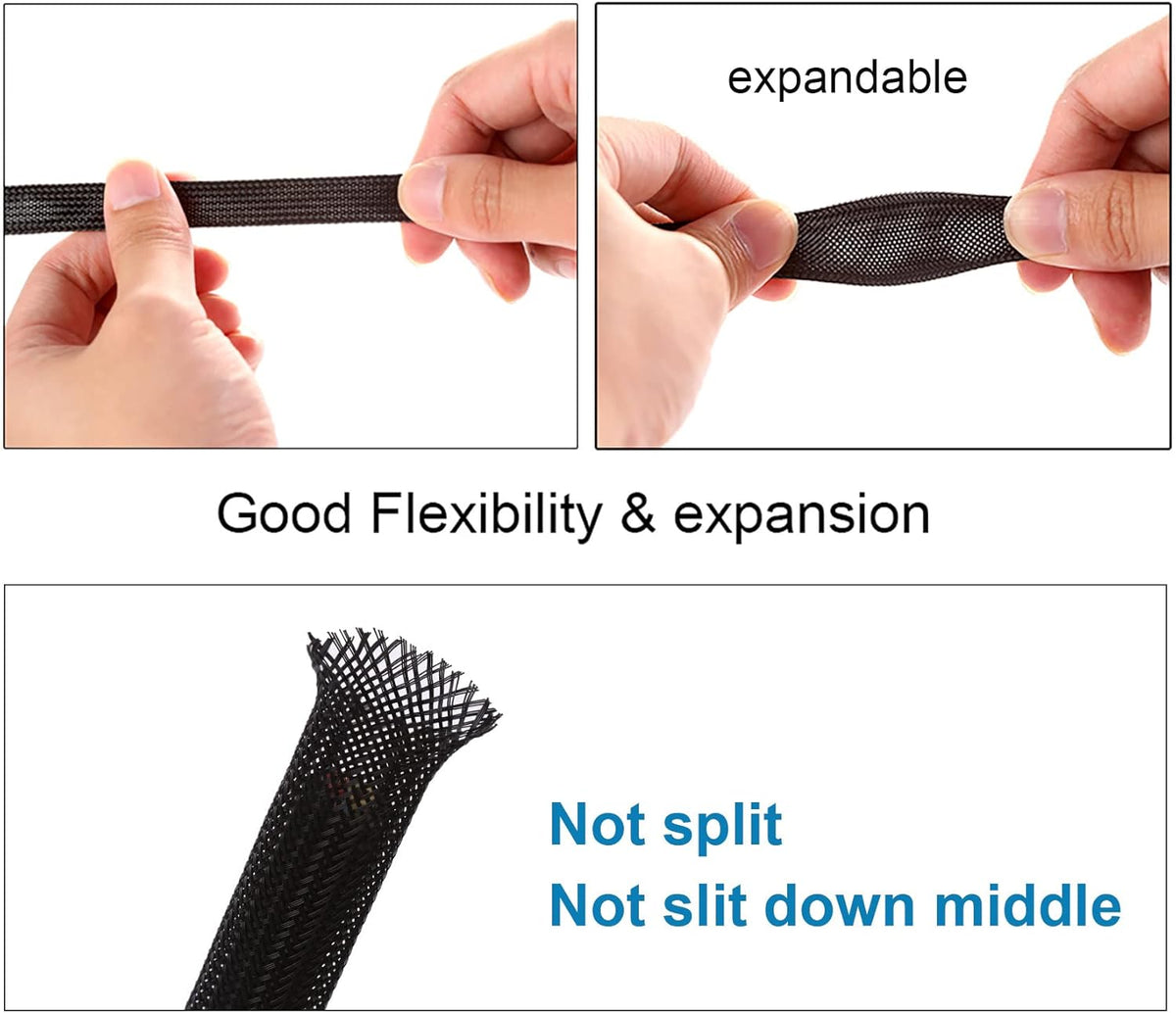 50ft, 1/4 inch & 1/2 inch PET Expandable Braided Sleeving