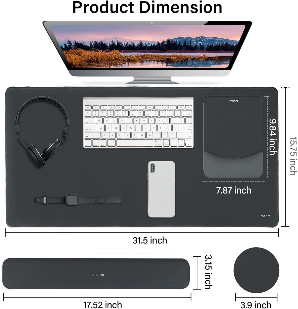 Keyboard Mouse Pad Set, Gray