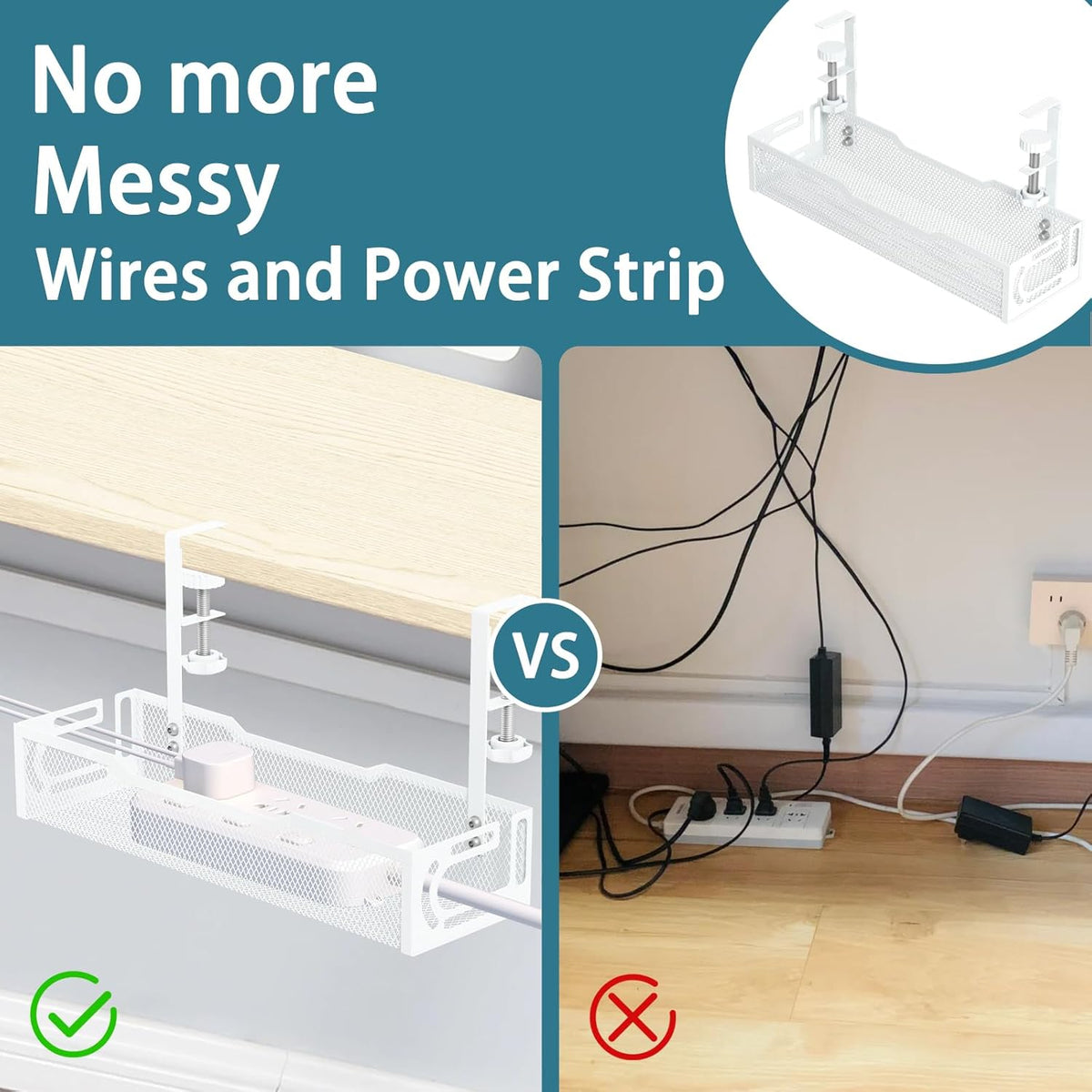 Under Desk Cable Management Tray, White, Mesh