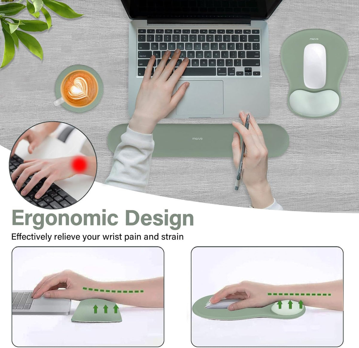 Wrist Rest Support, Green, Silicone