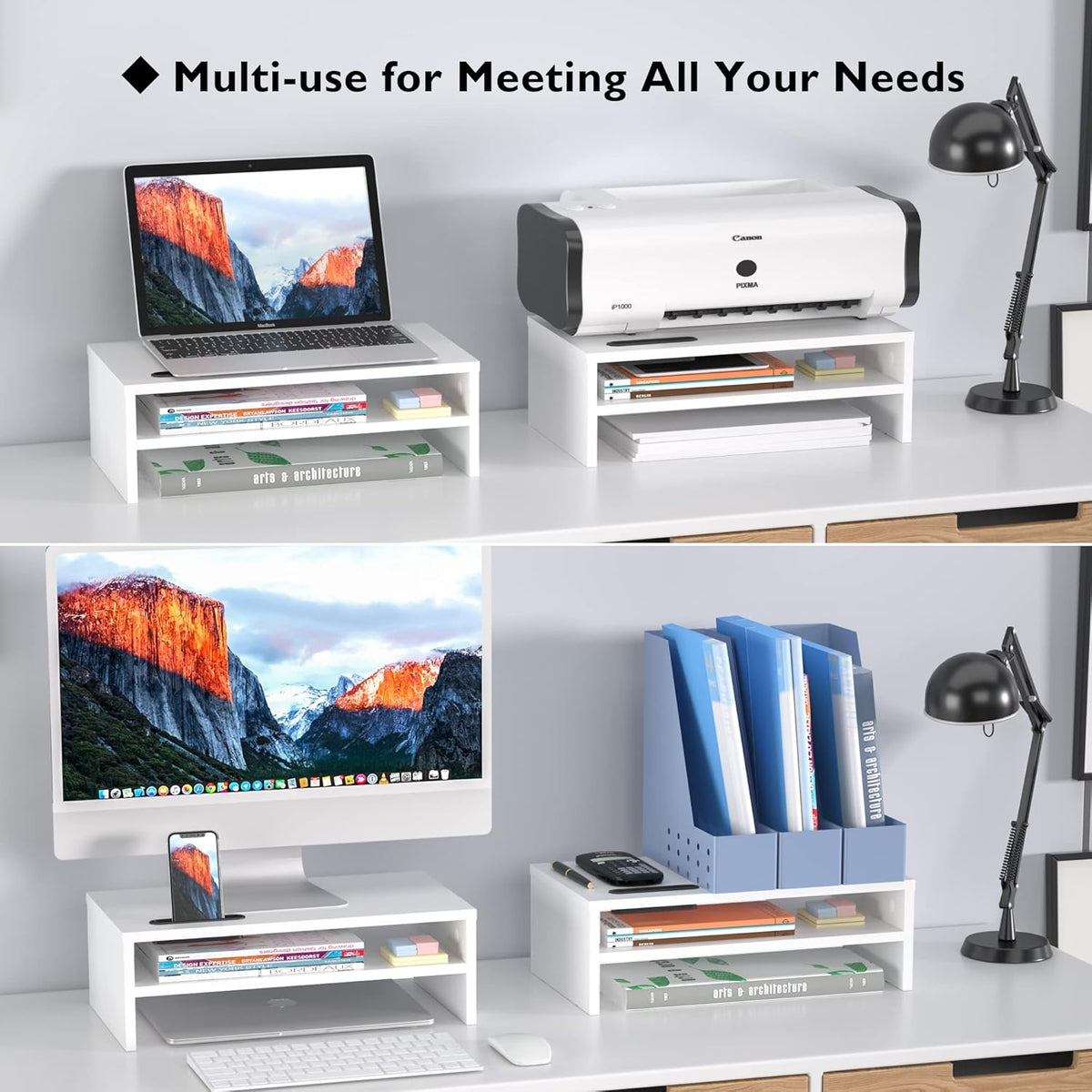 Wooden Monitor Stand Riser, 2-Tier