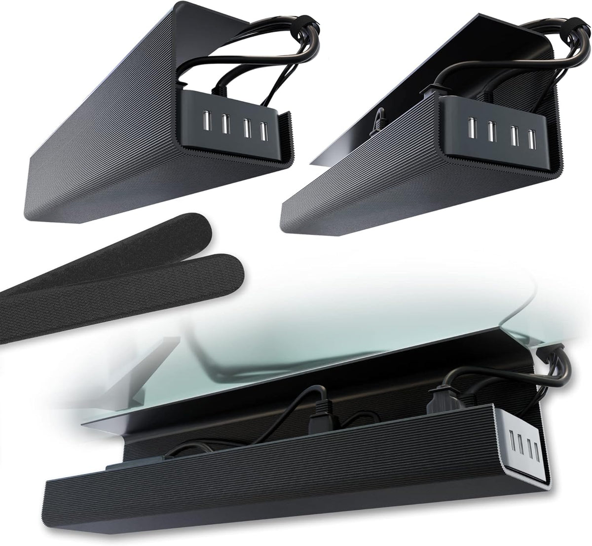 No-Screw Under Desk Cable Management Tray, Black