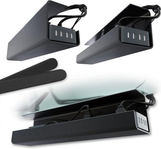 No-Screw Under Desk Cable Management Tray, Black