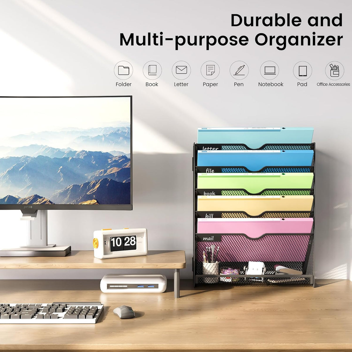 Hanging Wall File Organizer 6-Tier Wall Mount Mail Organizer & Desk