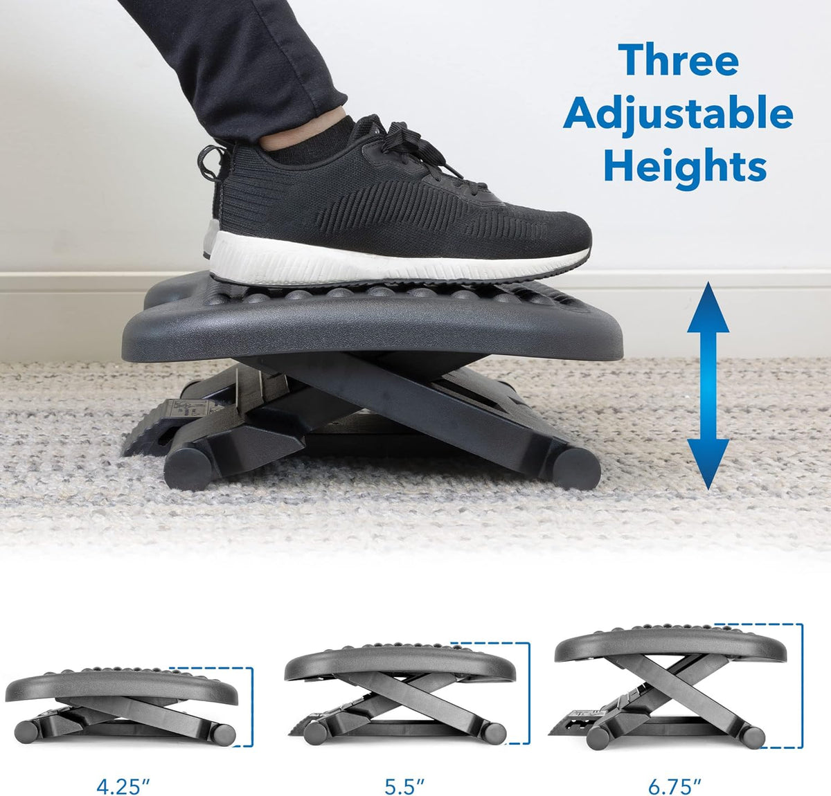 Ergonomic Under Desk Footrest with Massage Rollers