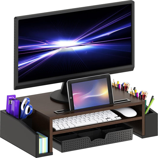 Desk Monitor Stand Riser with Adjustable Organizer tray, Espresso