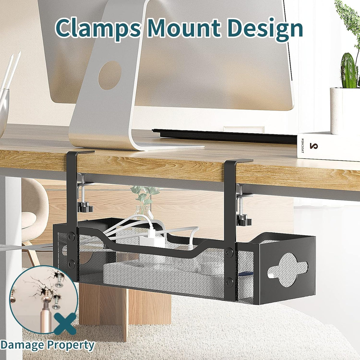 Under Desk Cable Management Tray No Drill