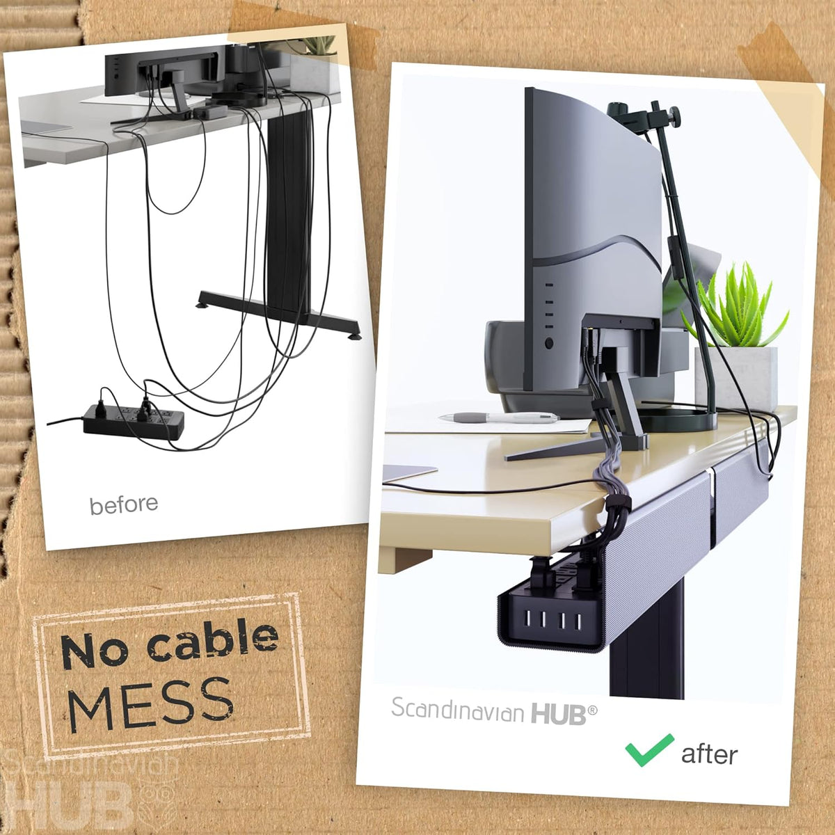 No-Screw Under Desk Cable Management Tray, Black