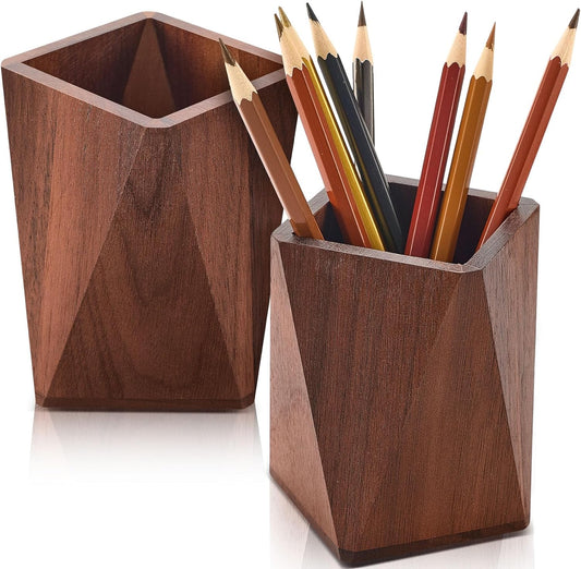 Wood Pen Pencil Holder Geometric Pencil Cup Stand Makeup