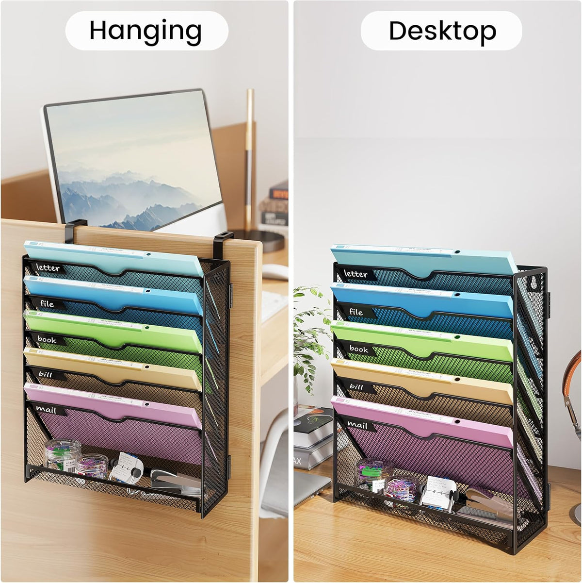 Hanging Wall File Organizer 6-Tier Wall Mount Mail Organizer & Desk