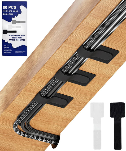 Hook and Loop Cable Ties, 80PCS