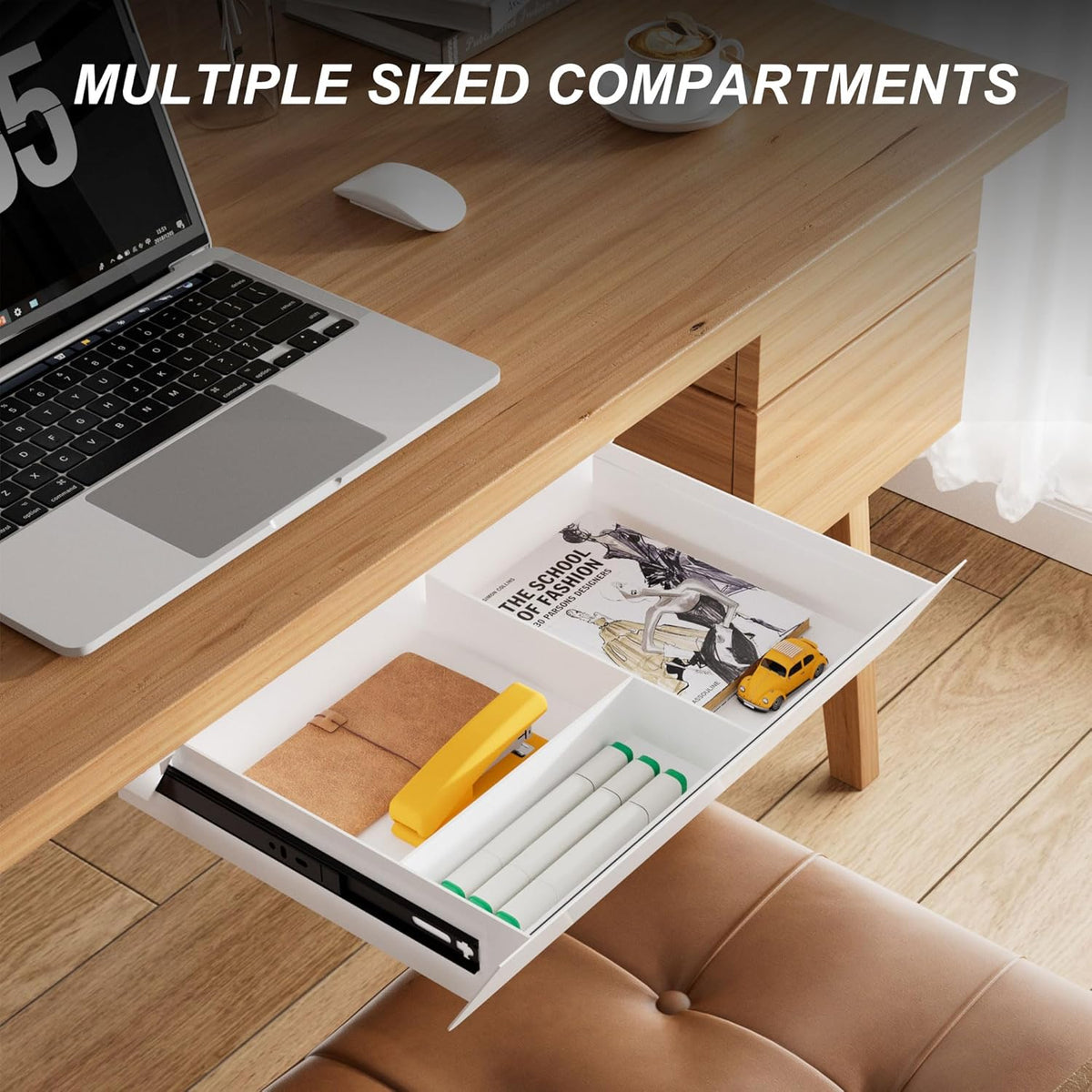 White Under Desk Drawer with Removable Tray