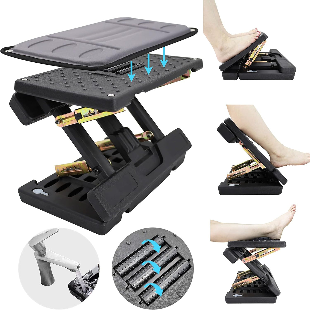 Foot Rest for Under Desk at Work,Height Adjustable footrest,with Massage Roller and Soft Pad,Foldable,Ergonomic,for Car,Office,Computer,Gaming,Adjustable Metal Frame,All-Season Use(Grey)