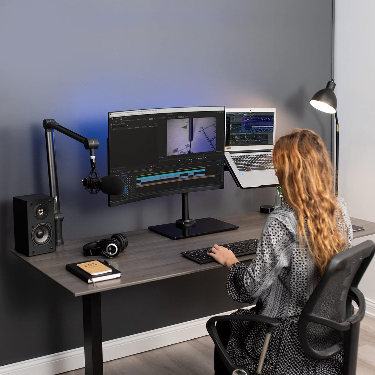Free Standing Single Computer Monitor and Laptop Combo Desk Stand
