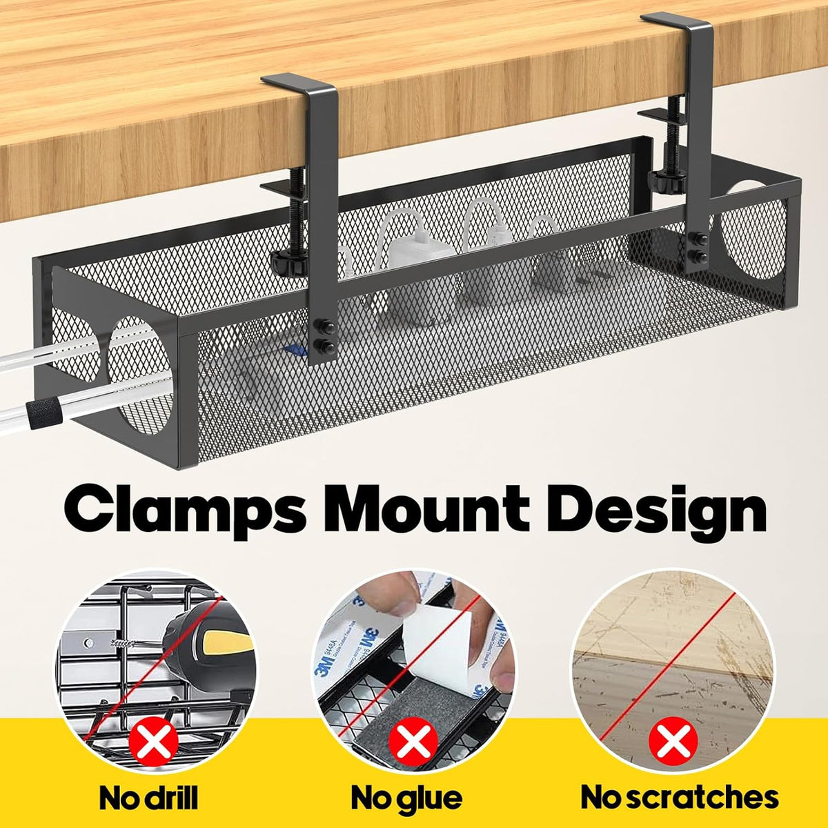 Under Desk Cable Management Tray No Drill 15.1’’
