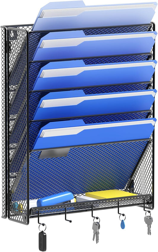 Hanging Wall File Organizer with Hooks, 6 Tier