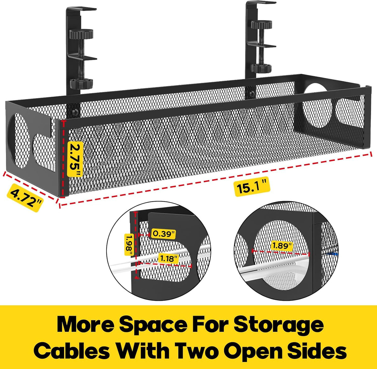 Under Desk Cable Management Tray No Drill 15.1’’
