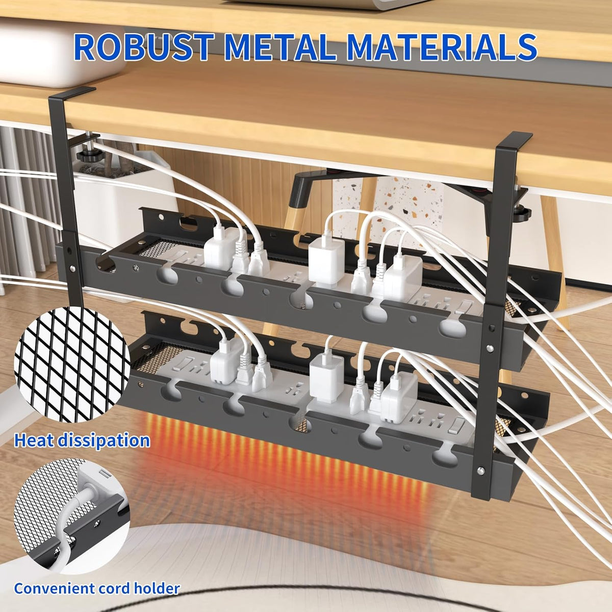 Under Desk Cable Management Raceway Clamp 2 Hole 31 Inch No Drill